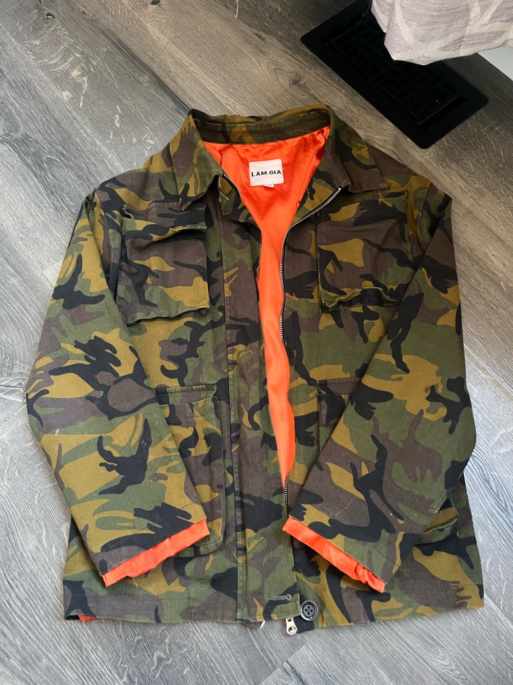 I.AM.GIA Men's Camouflage Field Jacket with Bright Orange Lining